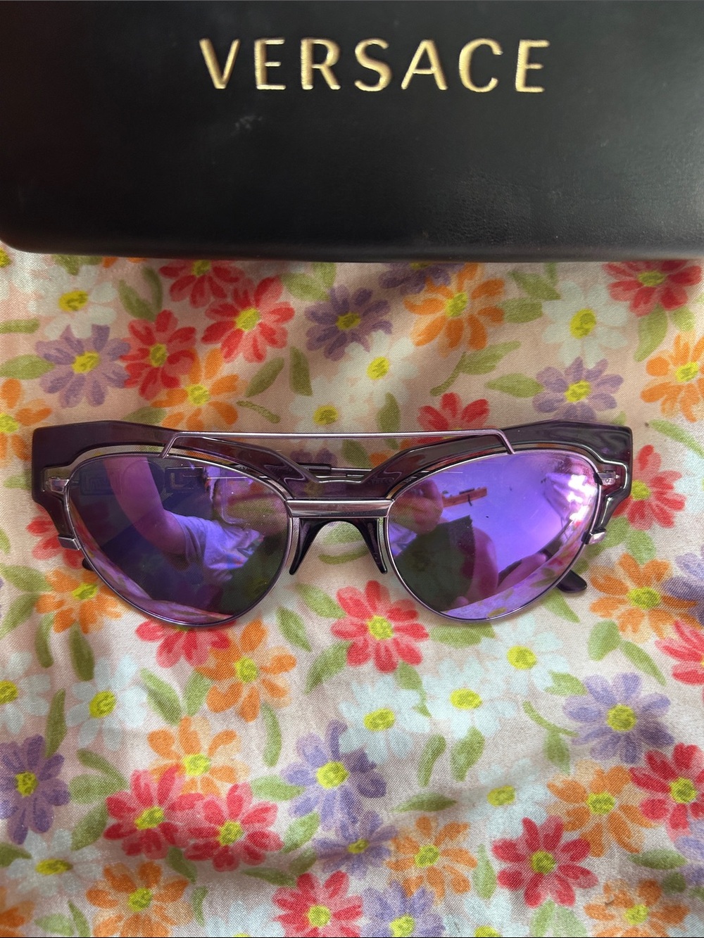 Vintage Versace Sunglasses Mod 2154 Purple Medusa Greek Key Metal Plastic Luxury